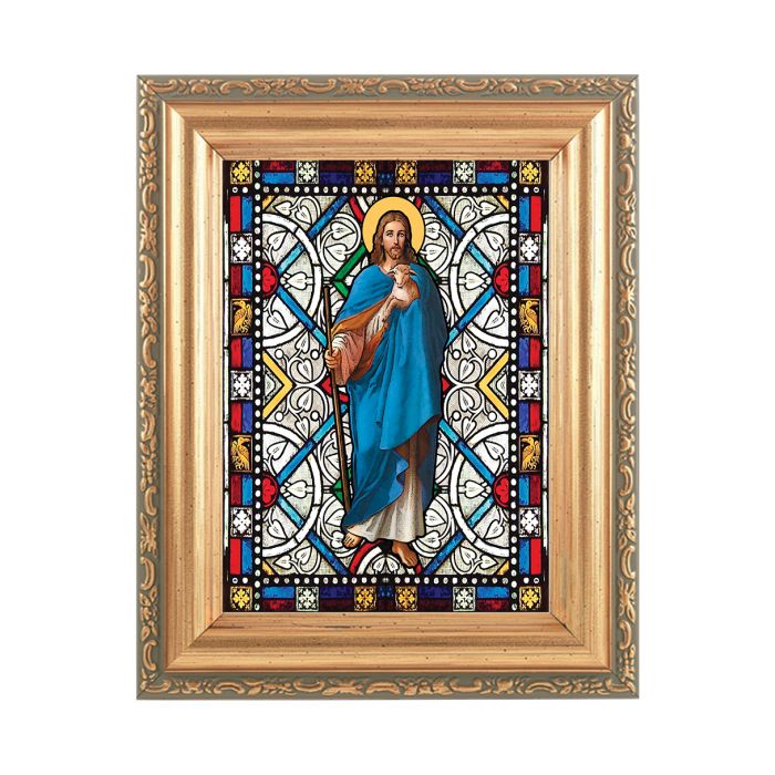 5.5" x 7" Antique Gold Frame with Stained Glass Art