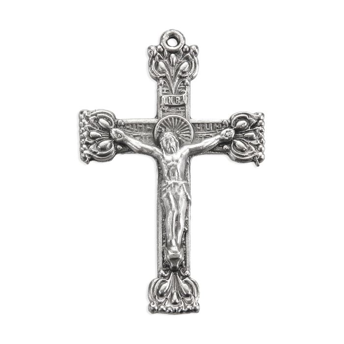 Antiqued Silver Oxidized Ornate Crucifix