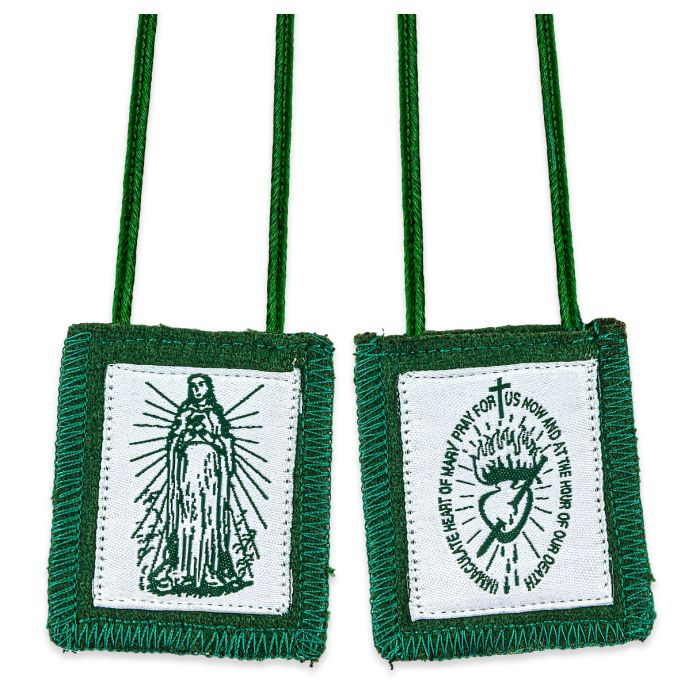 Immaculate Heart of Mary Genuine Green Wool Scapular