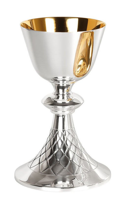 #5425 Hand-Chiseled "Net" Design Chalice & Paten | 7-7/8", 14oz. | Multiple Finishes Available