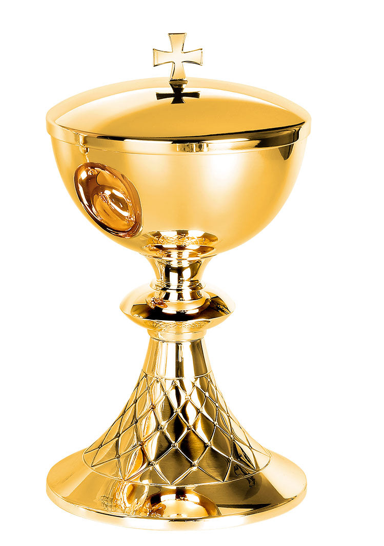 #5426 Hand-Chiseled "Net" Design Traditional Covered Ciborium | 200 Host Capacity | Multiple Finishes Available
