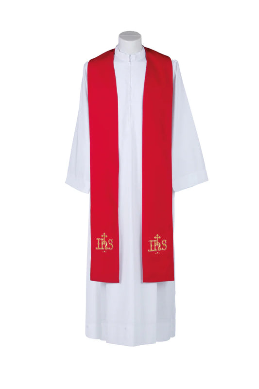 #PEL108 Overlay Stole with Gold Embroidery IHS and Cross