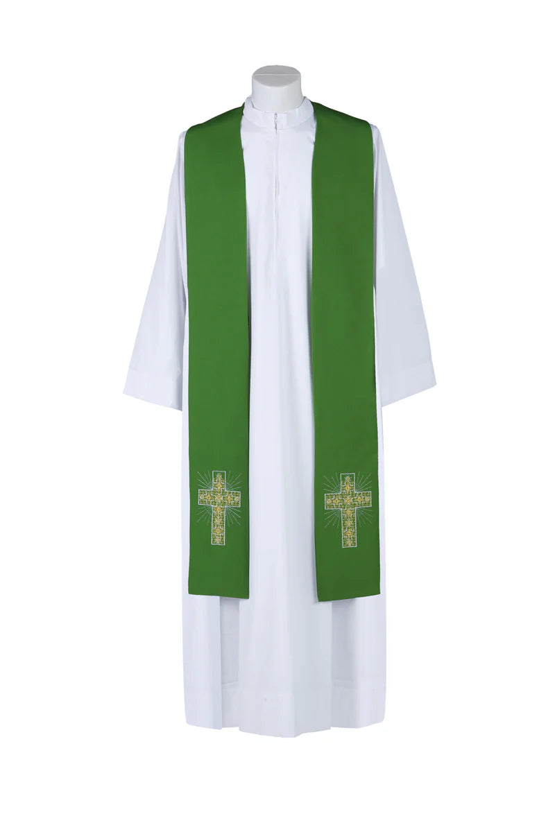 Glorious Gold Cross Embroidered Overlay Stole