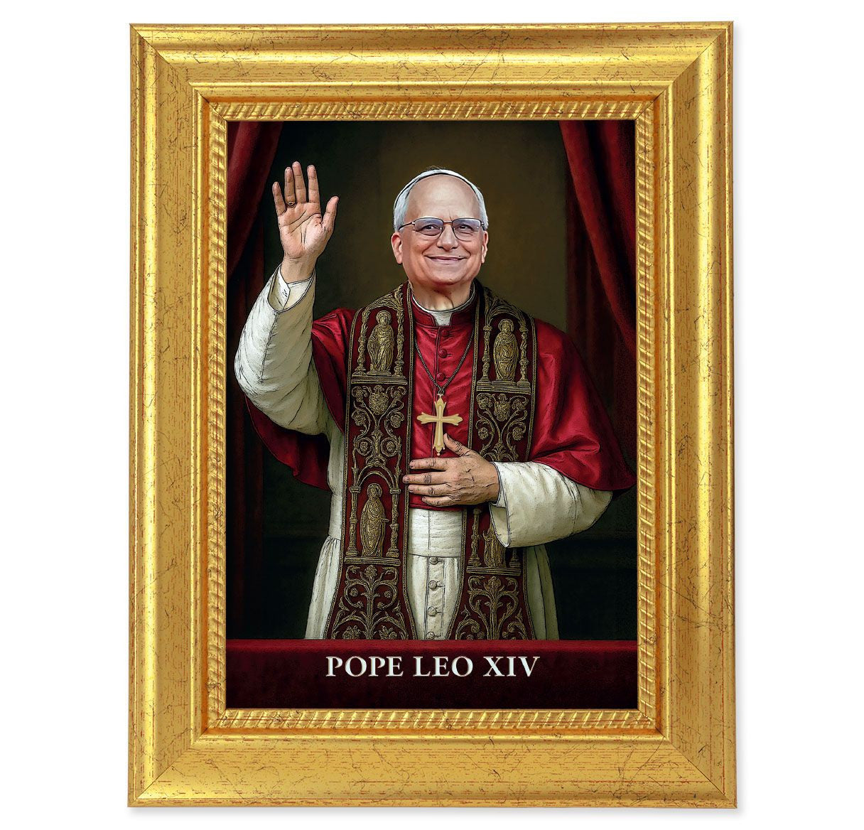 Pope Leo XIV Gold-Leaf Framed Art | 5" x 7"