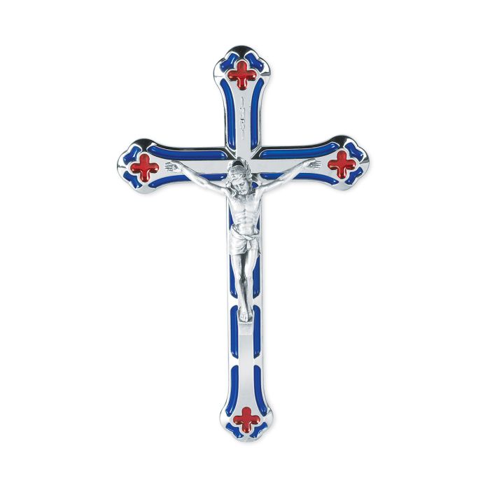 Silver Finished Crucifix with Blue and Red Epoxy