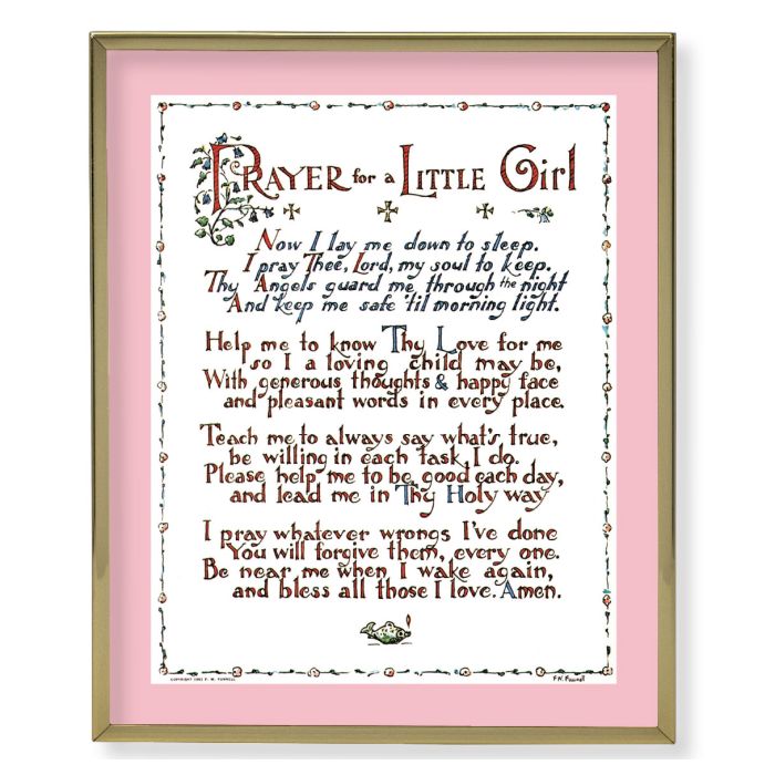 Gold Plaque Frame with a Prayer for Little Girl Print