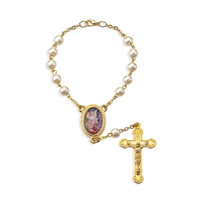 Guardian Angel Pearl Bead Auto Rosary