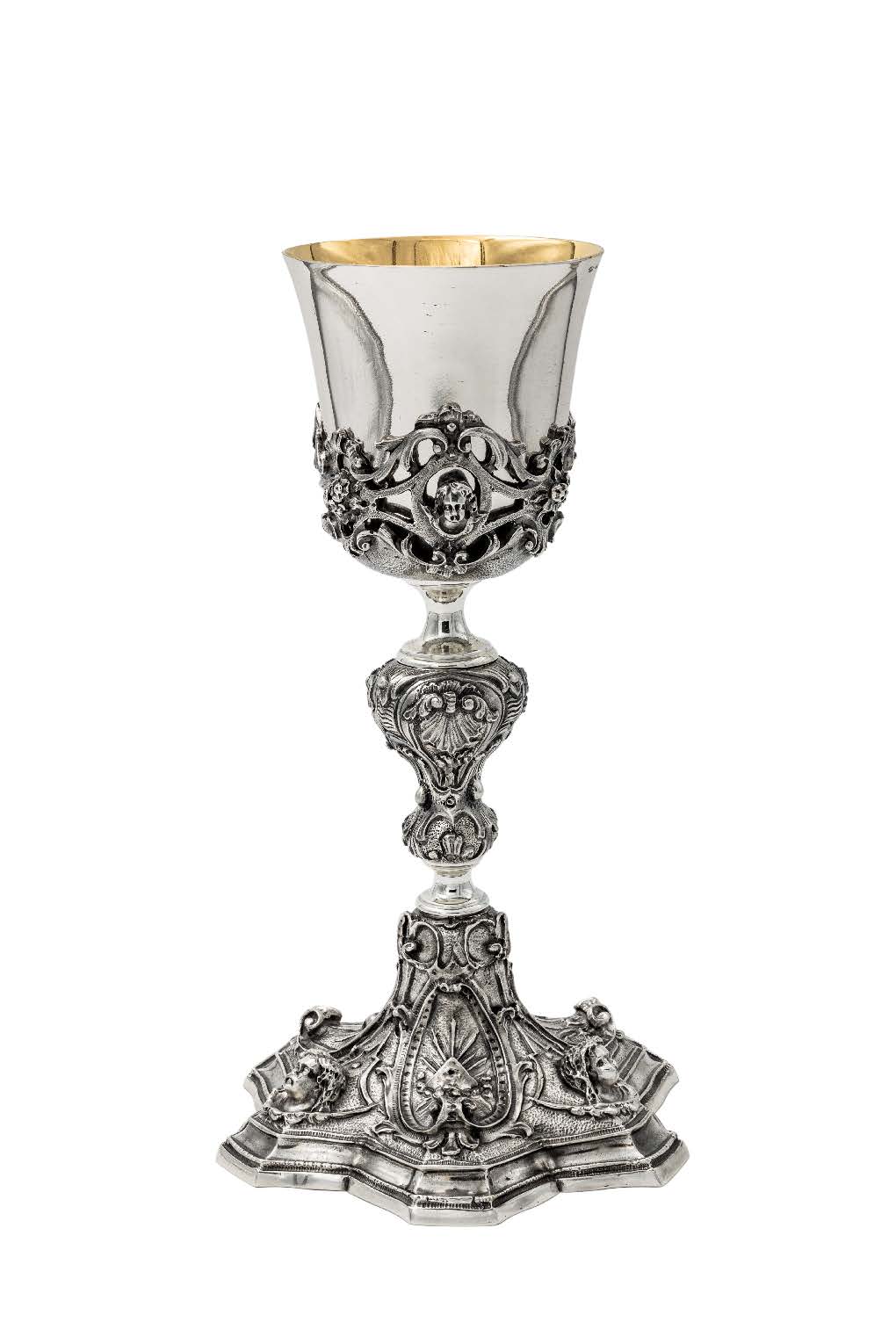 Hand-Chiseled Trinity Sterling Silver Chalice | 9-1/4", 7oz. | Sterling | Handmade in Italy
