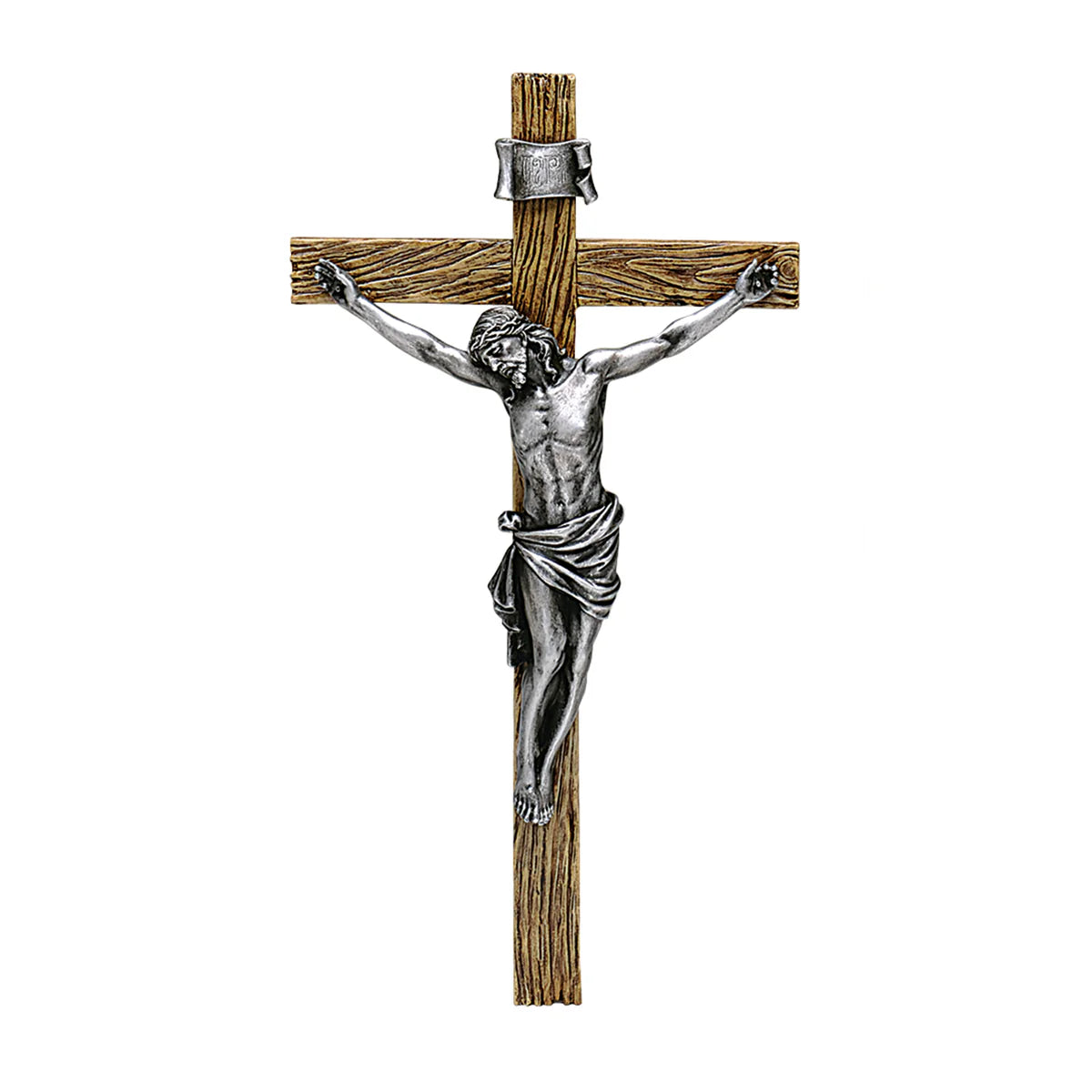 20.25" Antique Silver Wall Crucifix