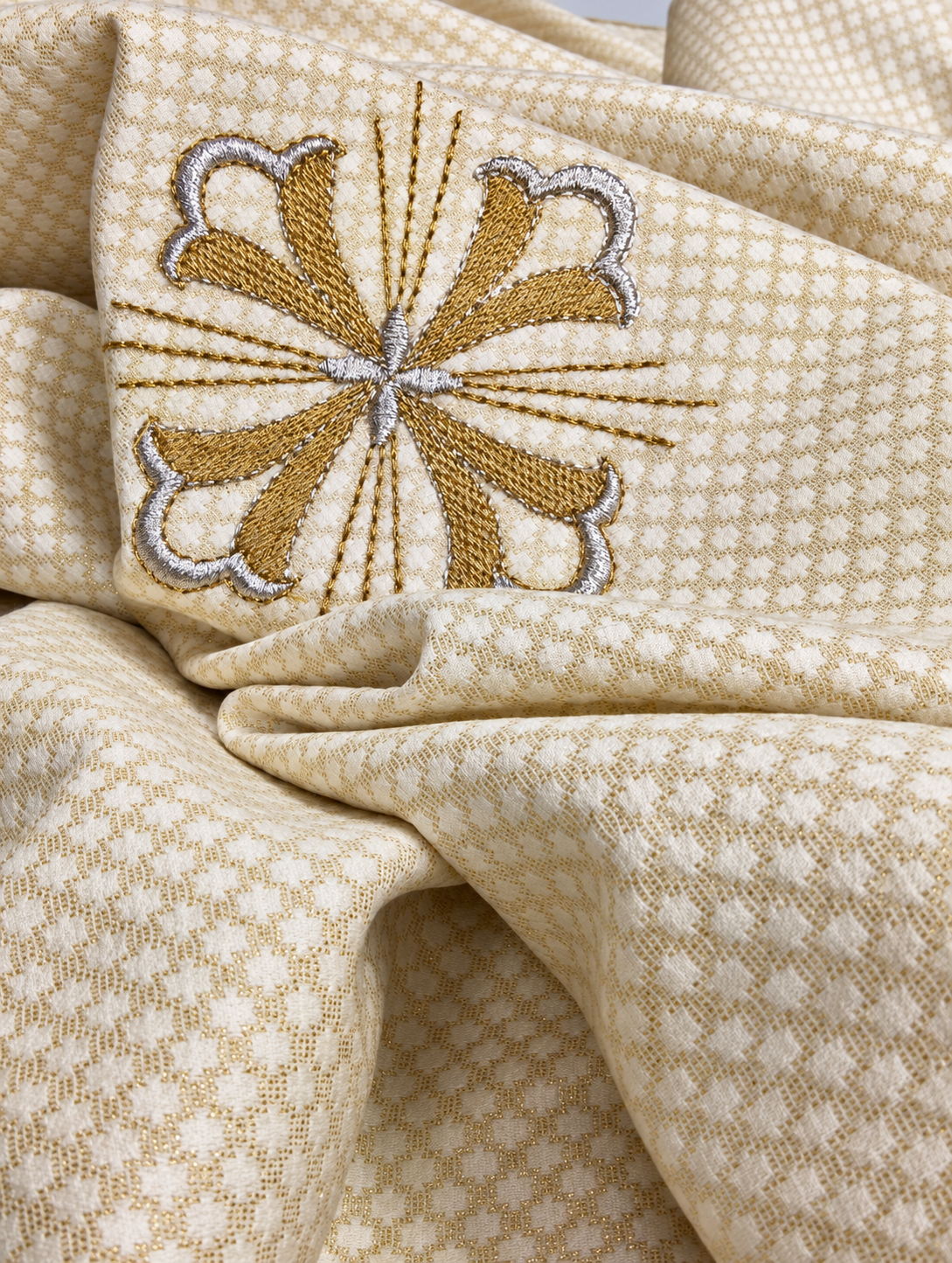 Embroidered Fleury Cross Deacon Stole | Wool/Gold Thread | All Colors