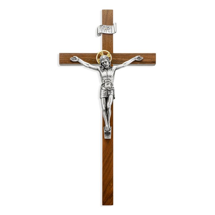 Walnut Cross with Antiqued Silver and Gold Tone Salerni Corpus