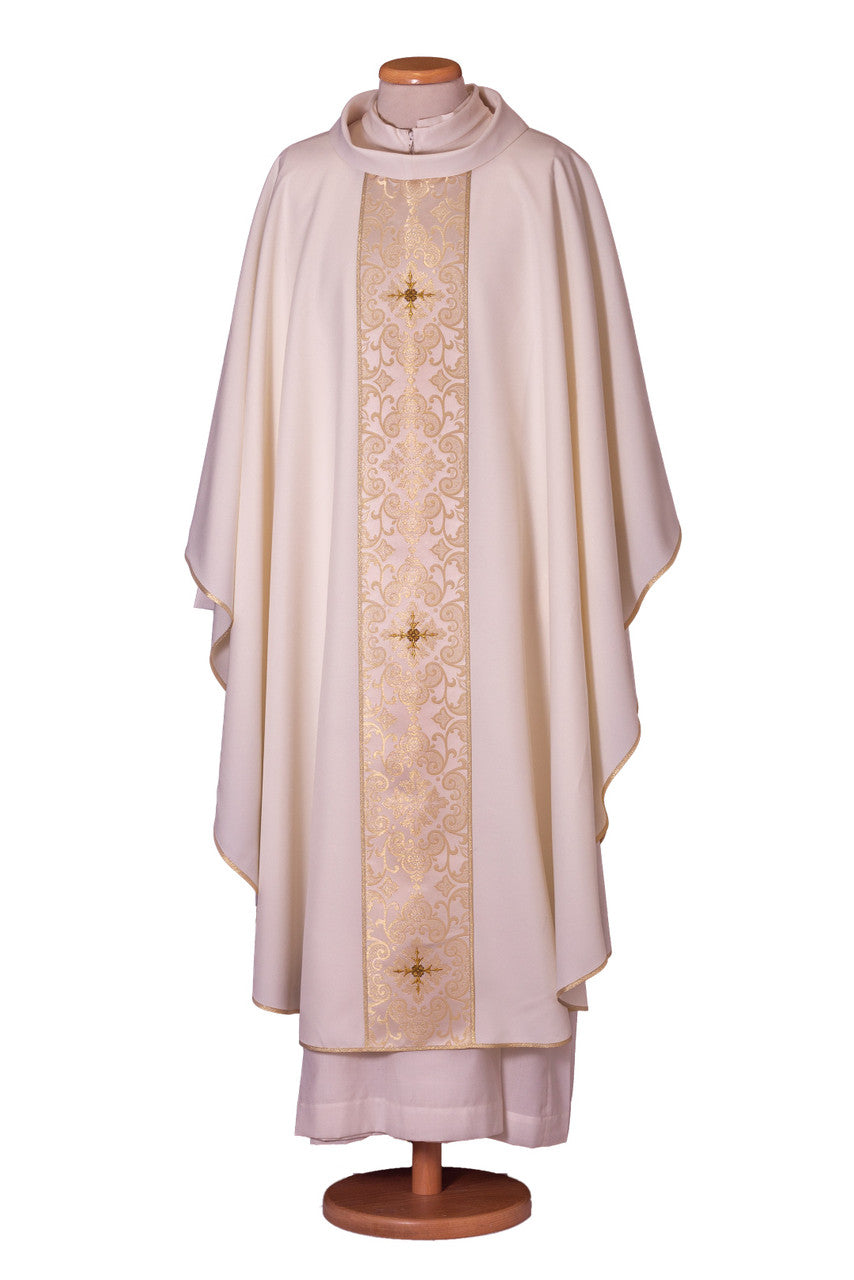 #2196 Italian Embroidered Cross Chasuble | Roll Collar | 100% Poly | All Colors