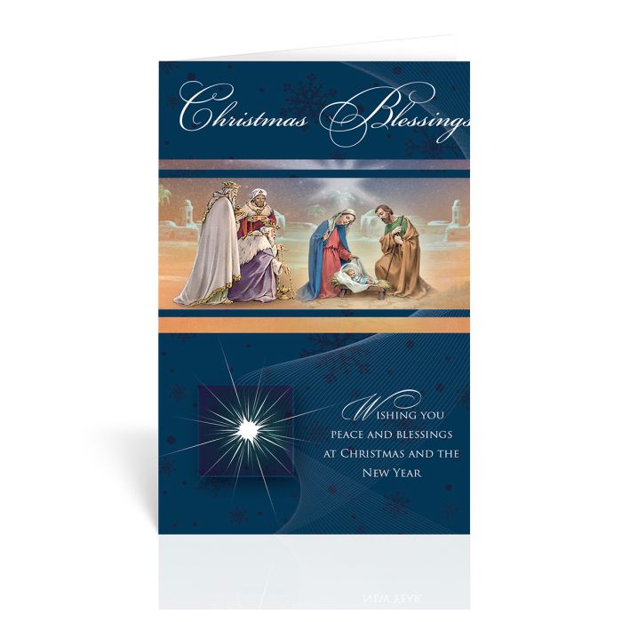 Nativity Christmas Blessings with Magi Christmas Greeting Cards