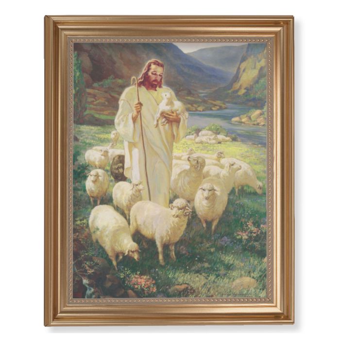 Gold Leaf Antique Finished Frame with Sallman: Good Shepherd