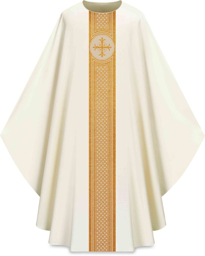 Assisi Banded Gold Cross Chasuble | Plain Collar | 100% Polyester | All Colors