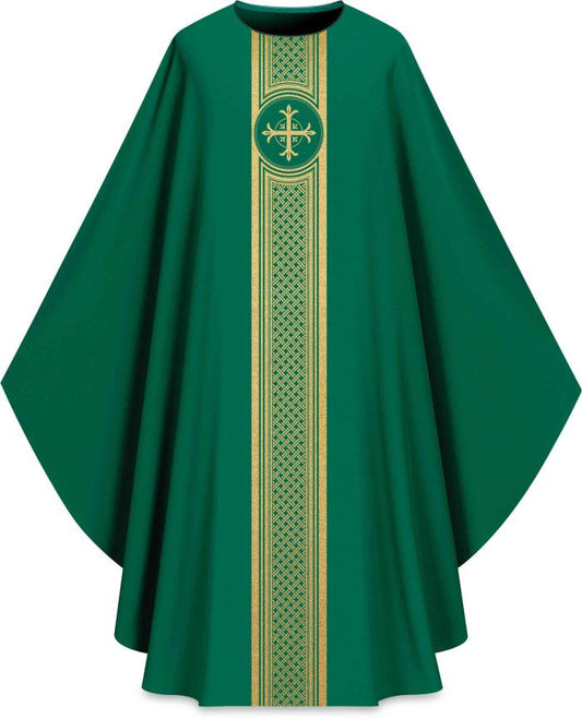 Assisi Banded Gold Cross Chasuble | Plain Collar | 100% Polyester | All Colors