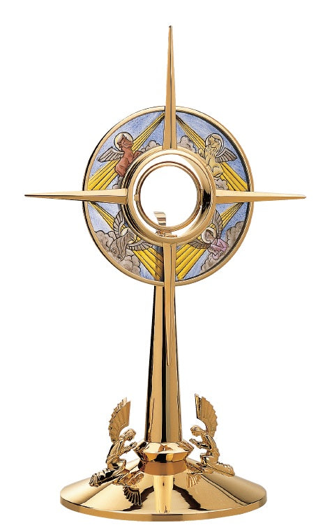#7200 Stained Glass Four Evangelists Monstrance | 24K Gold Or Silver-Plated | Handmade In Spain