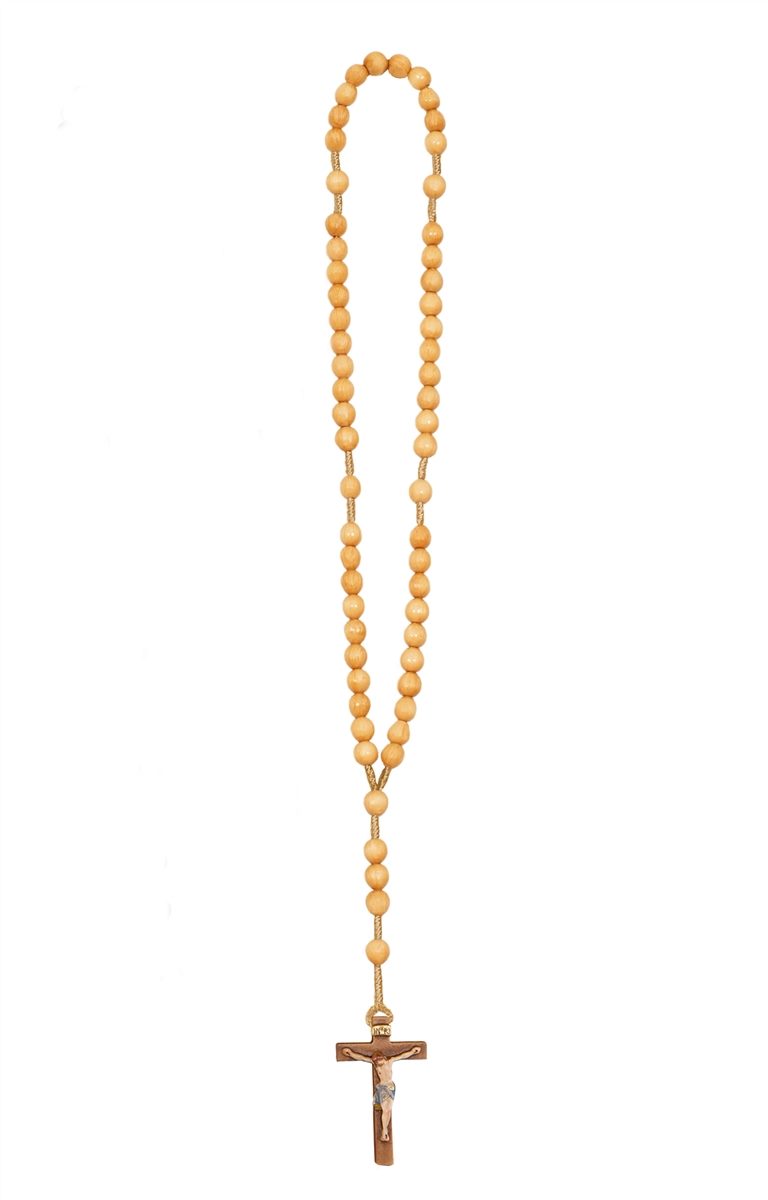 Hand Carved Lindenwood Rosary with Colored Cross