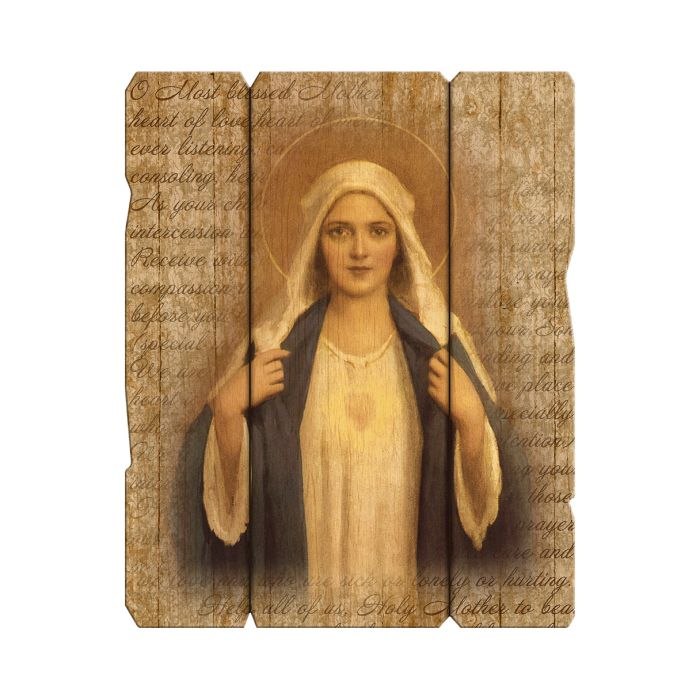 Immaculate Heart of Mary Large Vintage Wooden Plaque