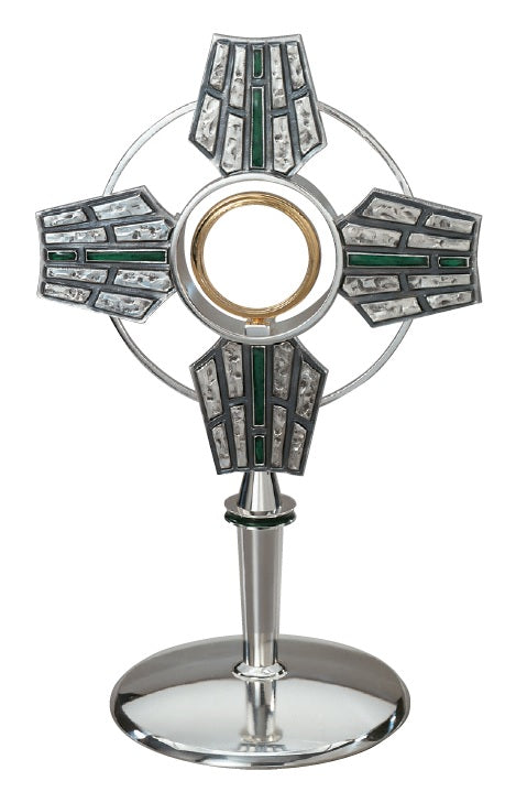 #7280 Green Enamel Monstrance | 24K Gold Or Silver-Plated | Handmade In Spain