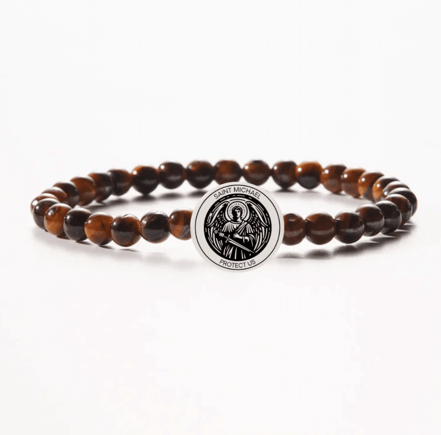 Men’s Holy Water Bracelet: Saint Michael (Tiger’s Eye)