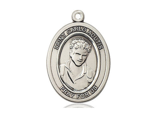 St. Carlo Acutis Oval Solid Sterling Silver Medal | Multiple Chain Lengths