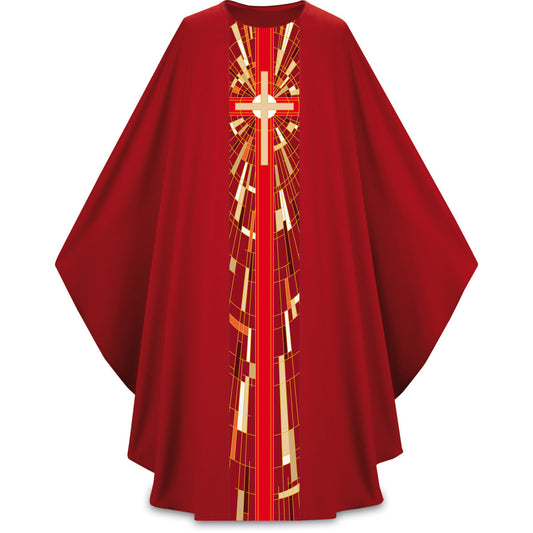 Lightweight Printed Cross Gothic Chasuble | Plain Collar | Polyester | All Colors