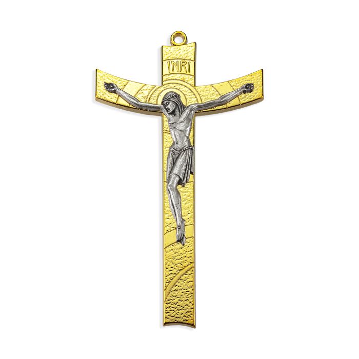 Gold Finish Metal Crucifix with Silver Corpus
