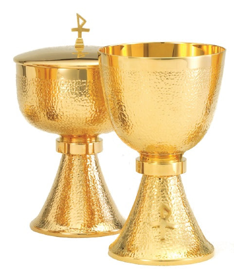 Basketweave Texture Chalice & Bowl Paten | 6-7/8", 15oz. | 24K Gold Plated