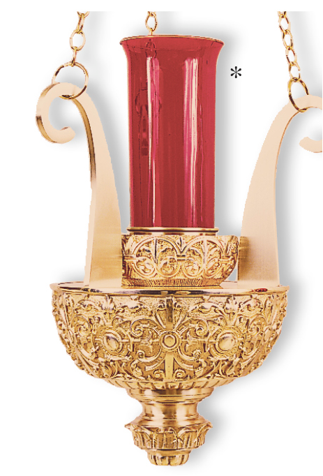 Ornate Carved Hanging Sanctuary Lamp | Combination High Polish/Satin Finish