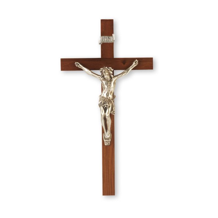 Walnut Wood Cross with Antiqued Fine Pewter Corpus