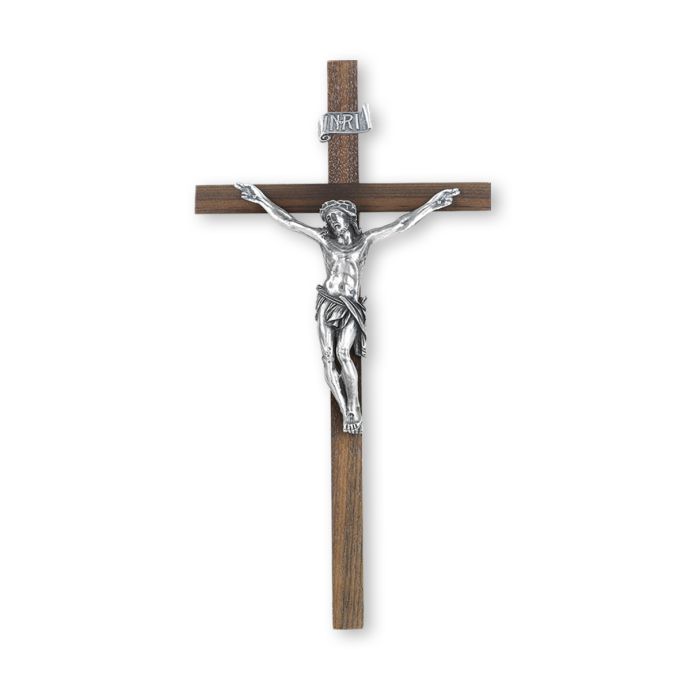 Walnut Cross with Antique Fine Pewter Corpus