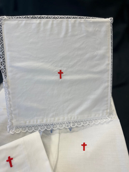Red Cross Mass Linens with Lace | 100% Cotton | All Styles