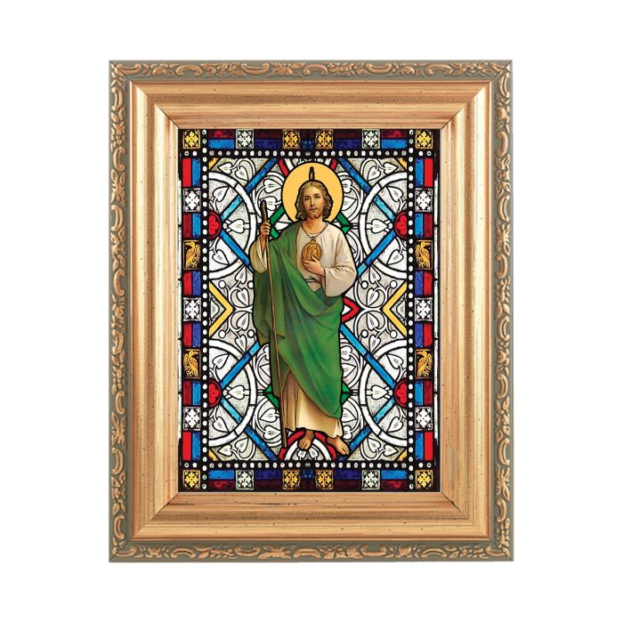5.5" x 7" Antique Gold Frame with Stained Glass Art