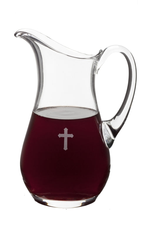 Open Mouth Glass Flagon w/ Etched Cross Design - 50oz, 10-1/4"