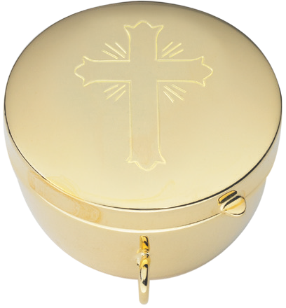 Cross Engraved Pyx | 24K Gold Plate | High Polish Inside | Holds 16 Hosts