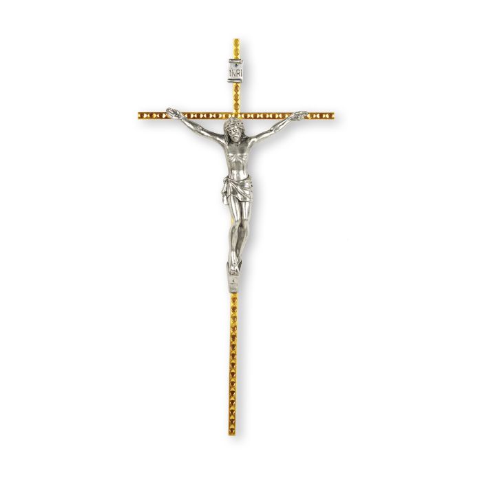 Hammered Gold Tone Cross with Antiqued Silver Corpus
