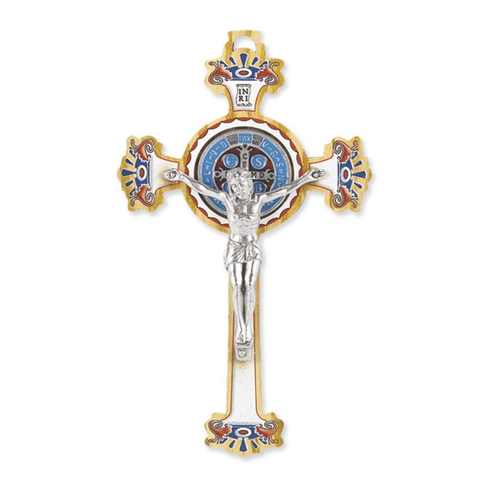 St. Benedict Painted Wood Laser Cut Crucifix