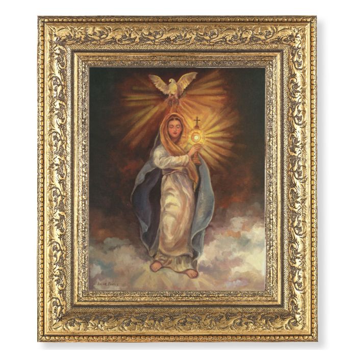 Ornate Gold Leaf Antique Frame with Mary with Monstrance