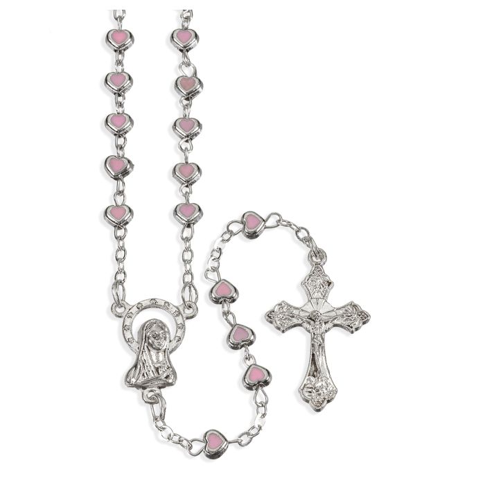 Epoxied Heart Shaped Bead Rosary with Oxidized Center and Crucifix