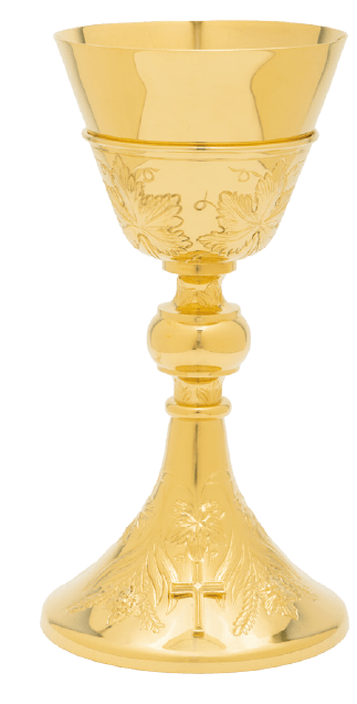 QUICK SHIP | "The Harvest of Grace" Chalice & Well Paten | 8-1/2", 8oz. | 24K Gold Plated