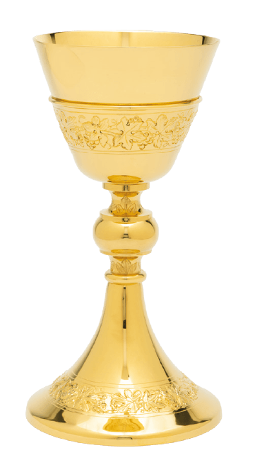 QUICK SHIP | Grape Vine Chiseled Gold Lined Chalice with Scale Paten