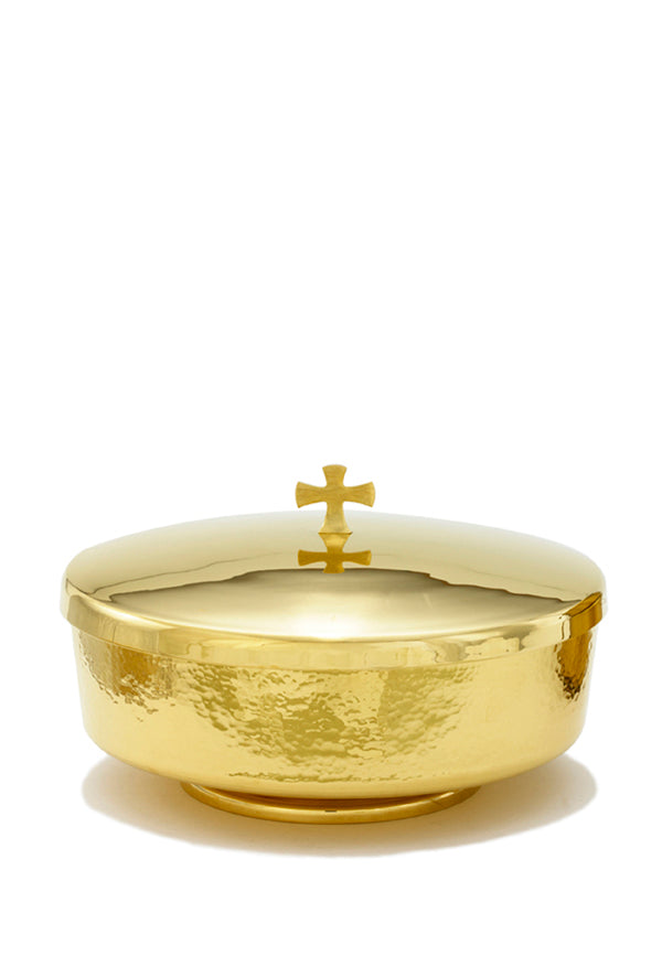 7 1/2" Communion Bowl with Cover | 24K Gold Plated | Hammered Texture