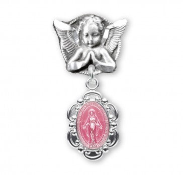 Angel With Wings Pin with Fancy Enameled Miraculous Medal