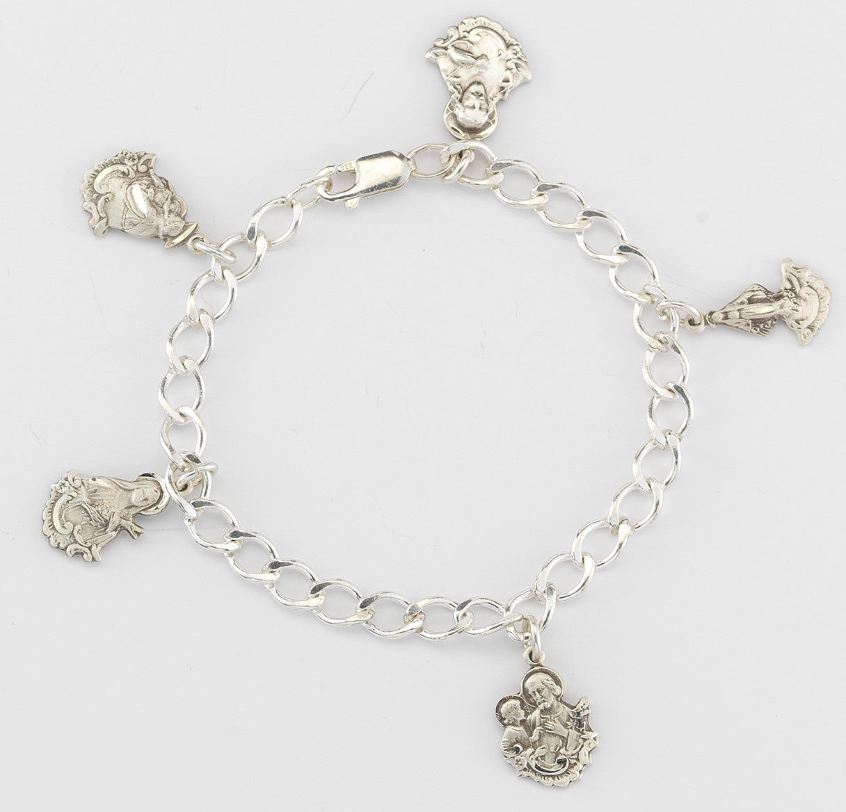 Solid Sterling Silver Charm Saint Medals Bracelet