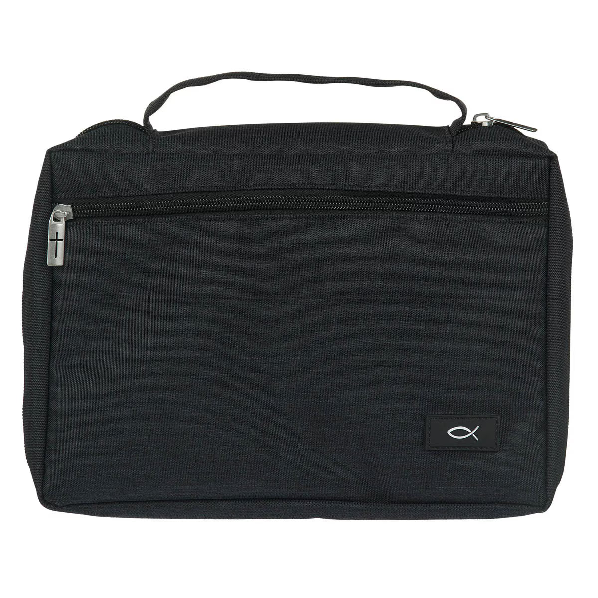 Jet Black Poly-Canvas Value Bible Cover with Ichthus Patch