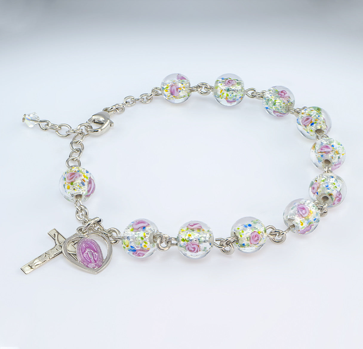 Murano Venetian Glass Round Rose Rosary Bracelet