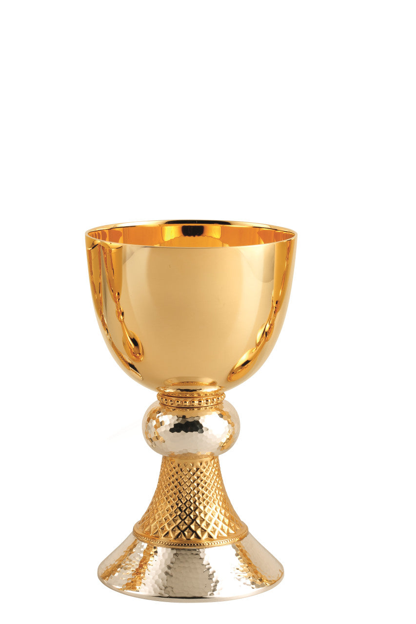 QUICK SHIP - #2750 6 3/4", 11oz. Hand Made Hammered Node Chalice with Dish Paten | Multiple Finishes Available