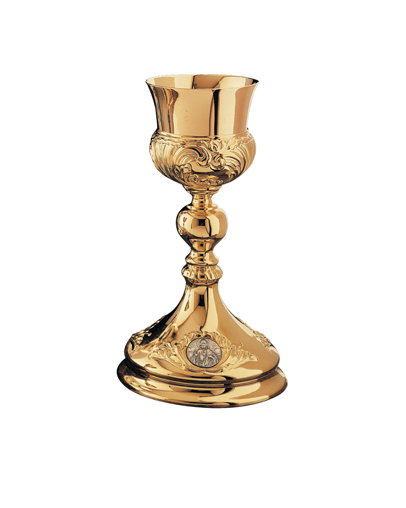 #5040 Holy Family Baroque Chalice & Paten | 8-7/8", 7oz. | 24K Gold Plated