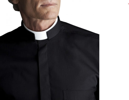 Black Romano Clergy Shirt | Tonsure Collar | Short Sleeve | Poly/Cotton | Made in Italy